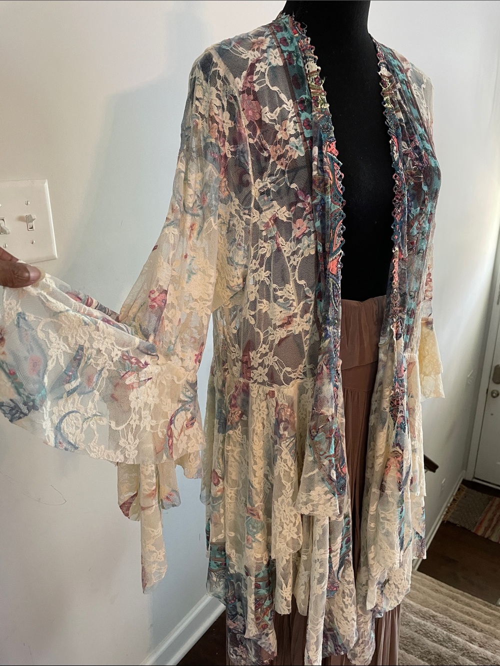 Origami Patterned Multicolor Duster Vest Size L  Bohemian Romantic Western Flair